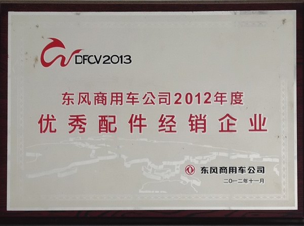 2012年度優(yōu)秀配件經(jīng)銷(xiāo)企業(yè)